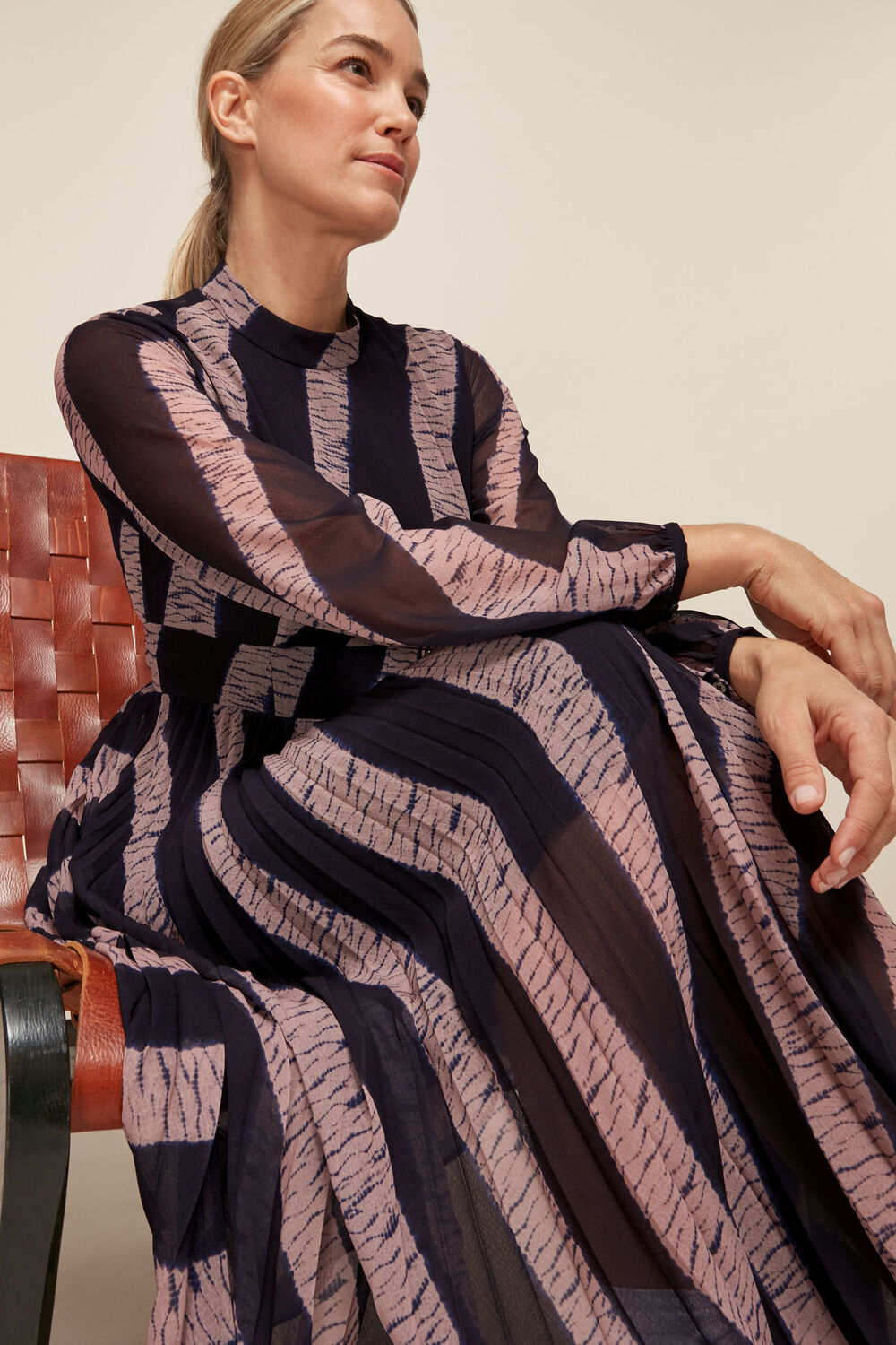 Shibori Print Pleated Dress