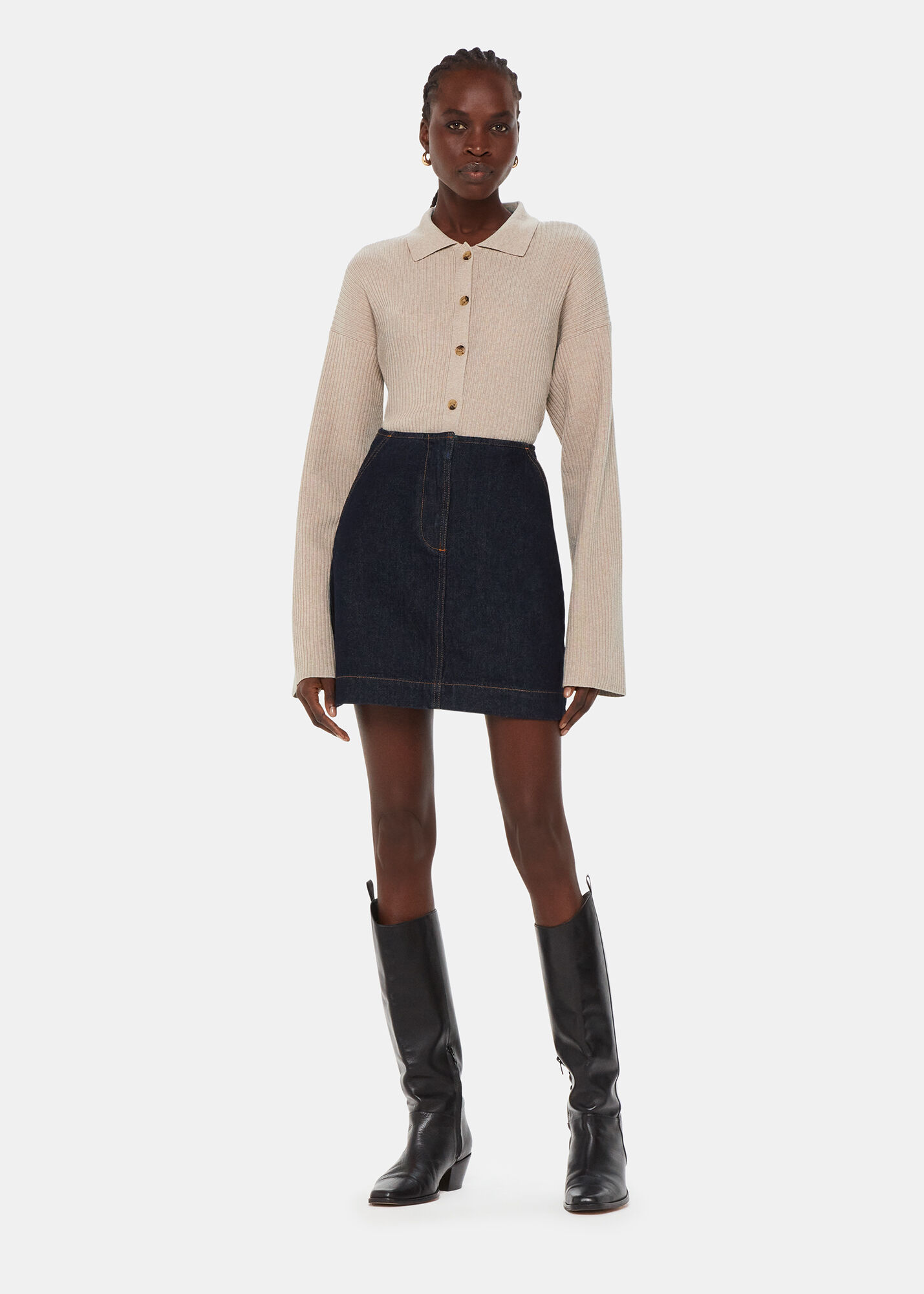 CLANE(クラネ)｜COLLAR RIB CARDIGAN/カーディガン/BEIGE の通販｜ELLESHOP・(エル・ショップ)