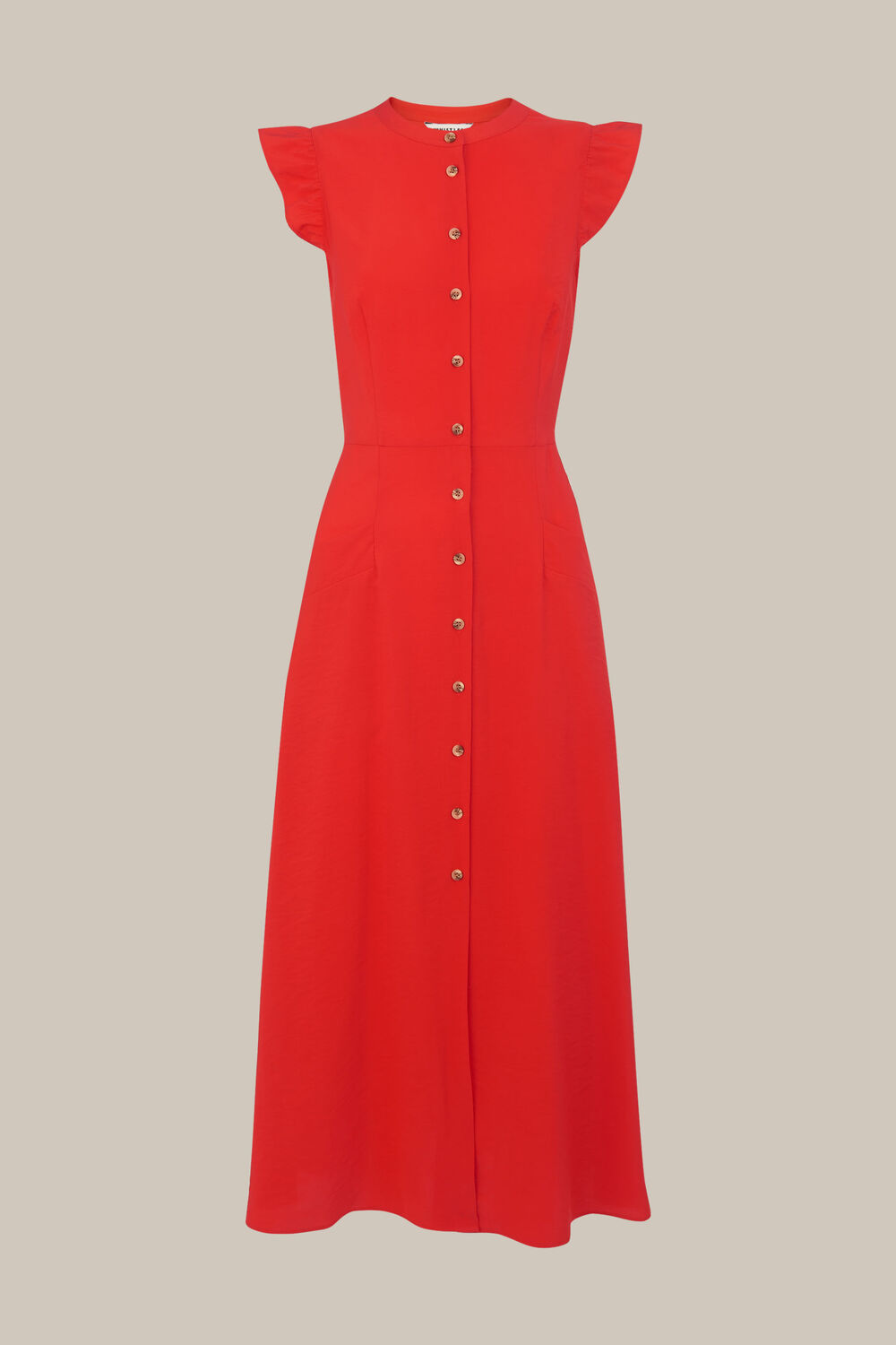 Frill Sleeve Button Dress Red