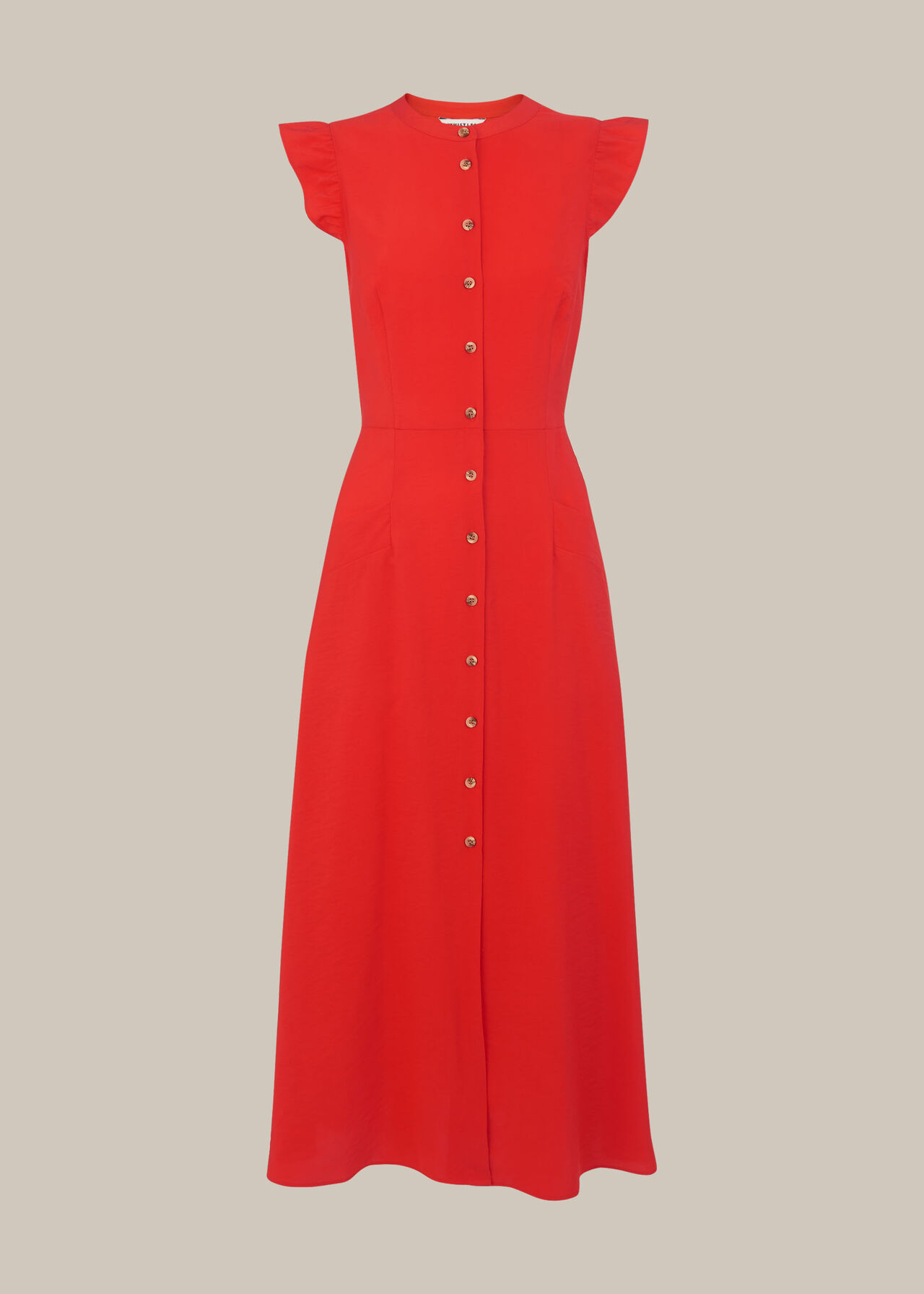 Frill Sleeve Button Dress Red