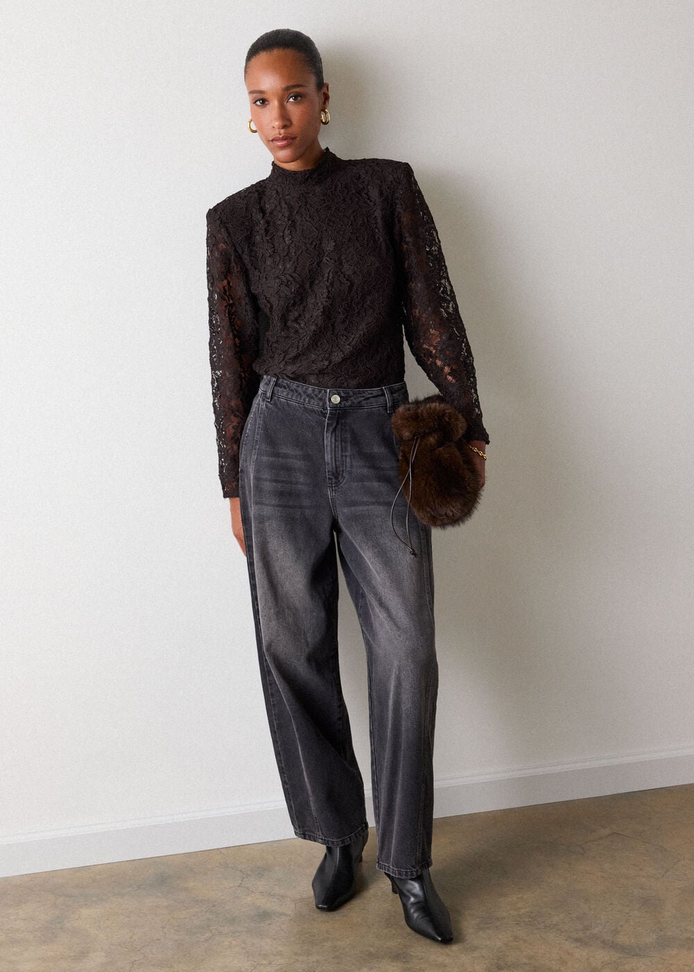 Chocolate Lace Power Shoulder Top
