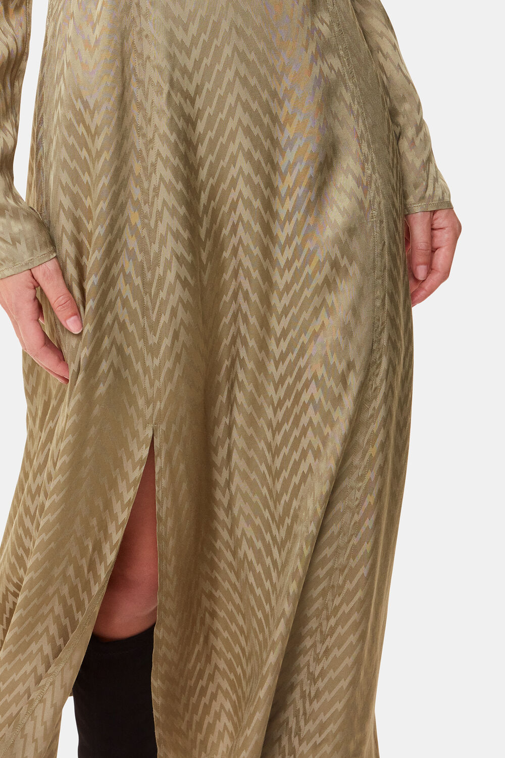 Khaki Jacquard Zig Zag Print Dress