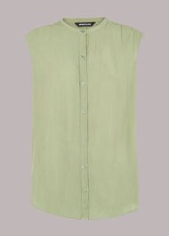 Crinkle Button Front Tank Top