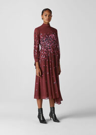 Leo Print Pleated Dress Burgundy