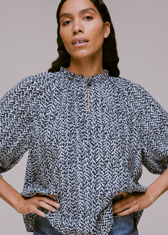 Blue Zig Zag Print Blouse