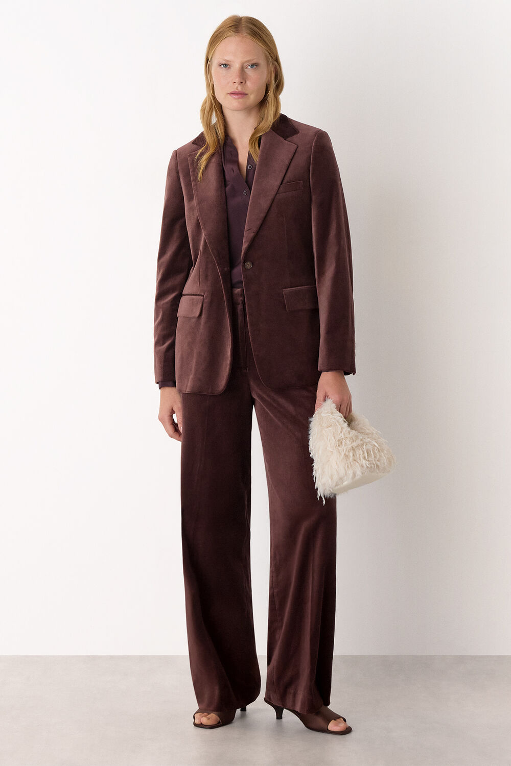 Brown Velvet Straight Leg Trouser