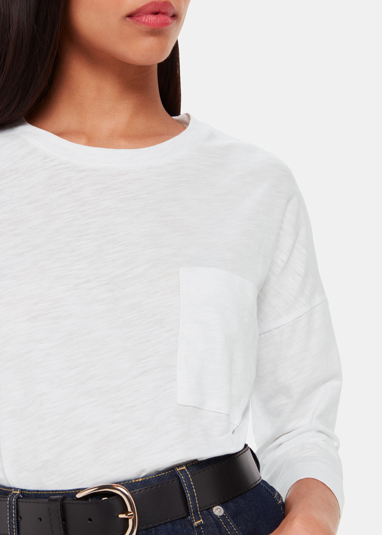 White Long Sleeve Top with Pocket 100 Cotton Whistles Whistles US