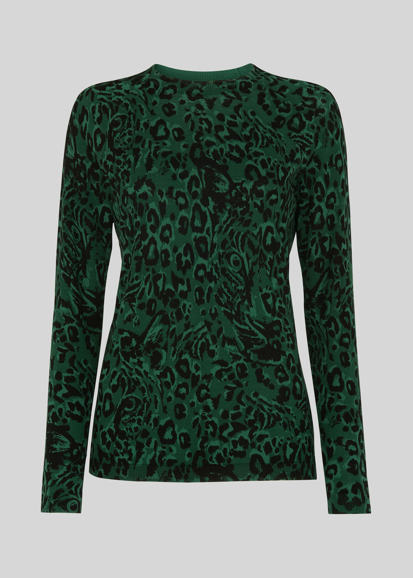 Green/Multi Jungle Cat Crew Neck Knit WHISTLES Whistles UK