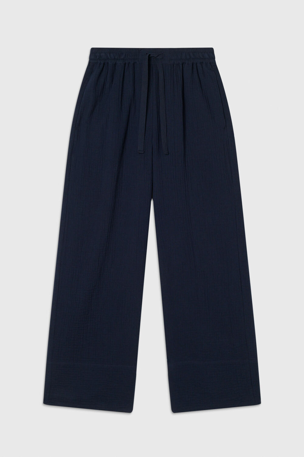 Navy Wide Crop Cheesecloth Trouser