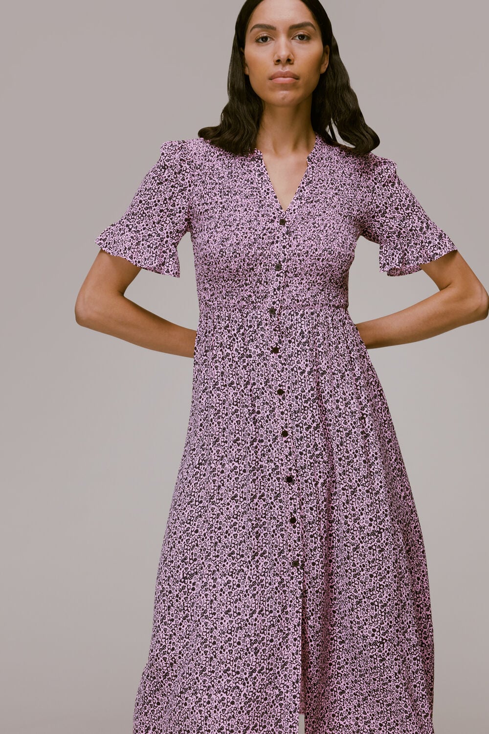 Aria Flower Stamp Midi Dress