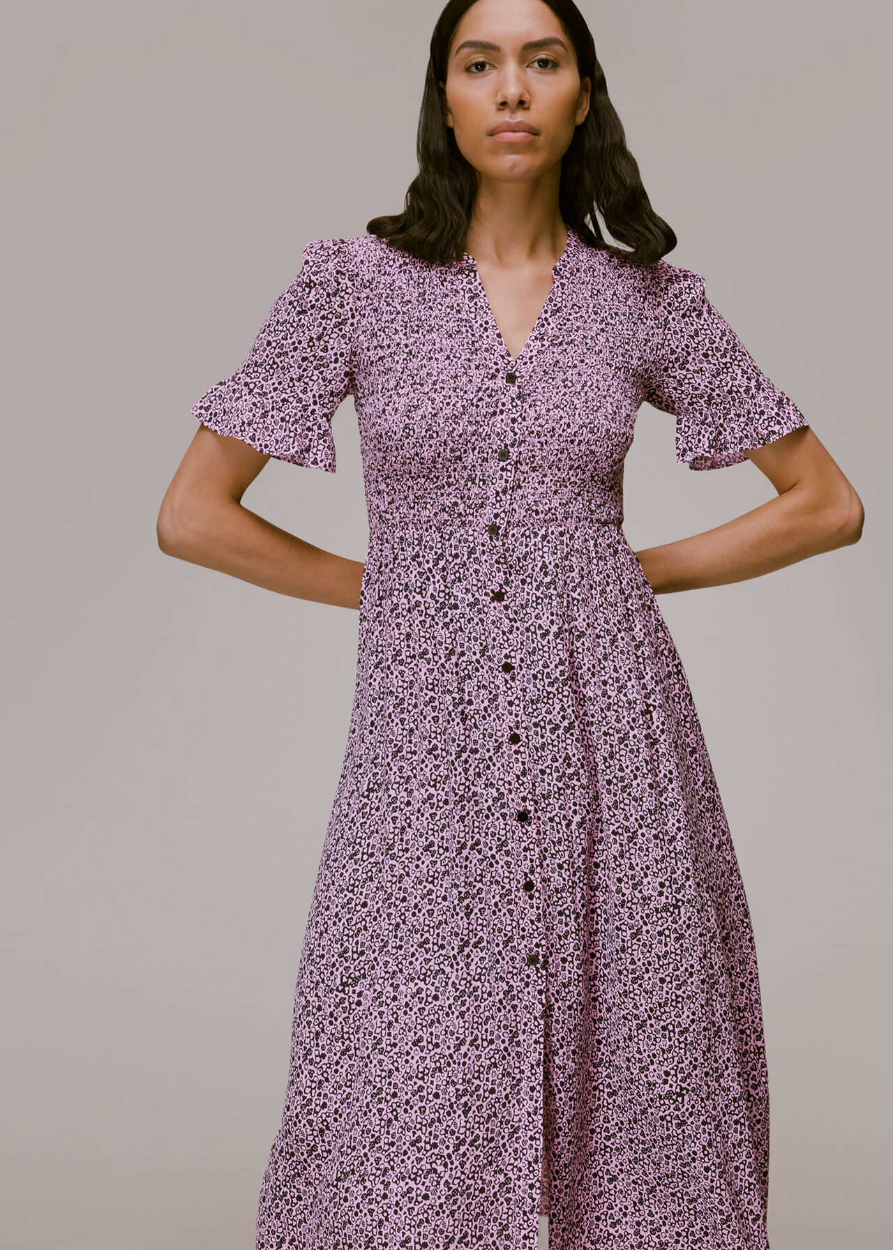 Aria Flower Stamp Midi Dress