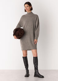 Funnel Neck Wool Mini Dress