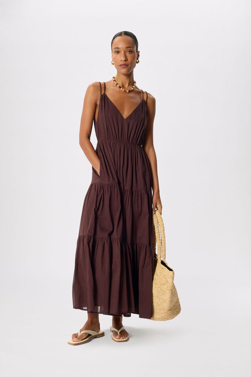 Cotton Maxi V Neck Sundress