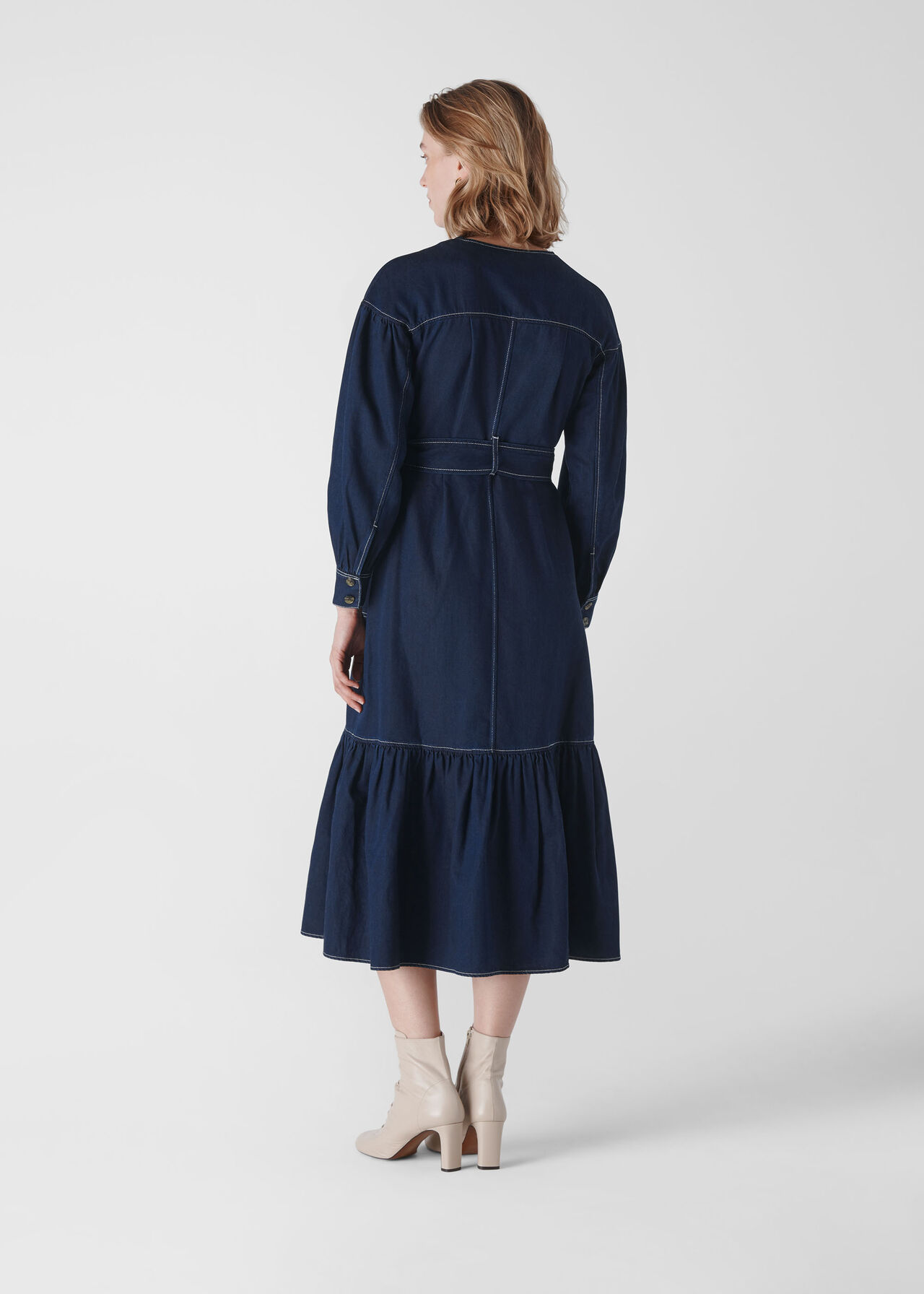 Hilde Tiered Denim Dress Dark Denim