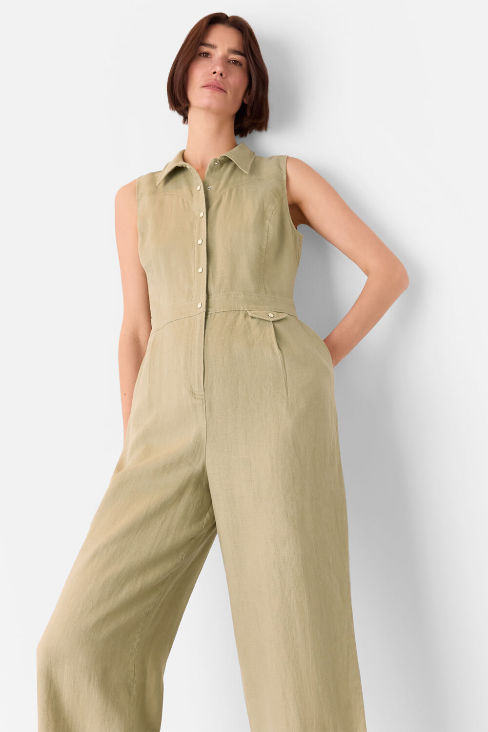 Neutral Ellis Western Linen Jumpsuit