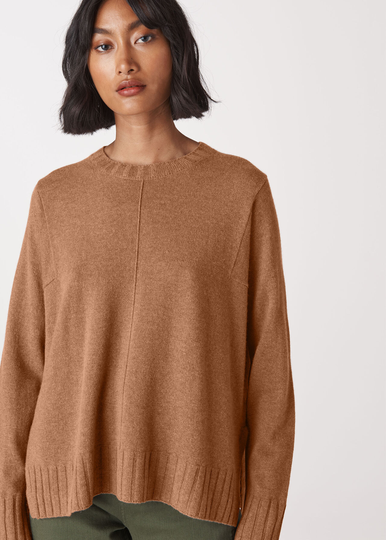 Camel Cashmere Crew Neck Sweater | WHISTLES | Whistles
