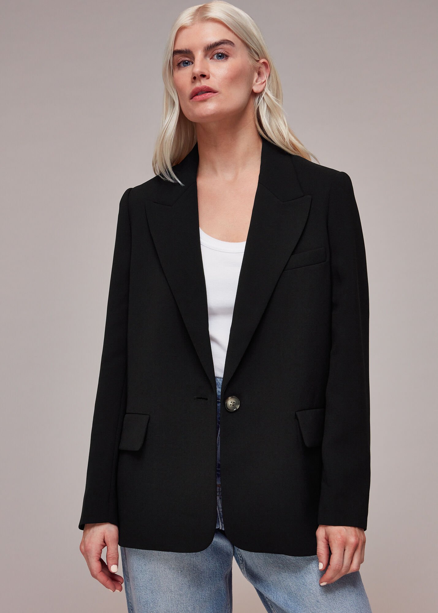 Black Crepe Boyfriend Blazer WHISTLES Whistles US