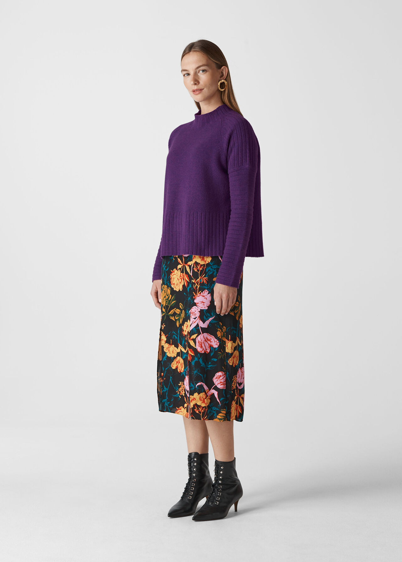 Rib Detail Wool Knit Purple