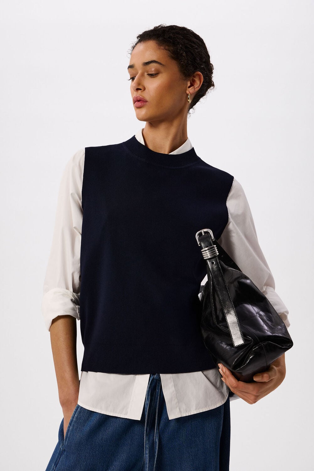 Navy Round Neck Detail Tank
