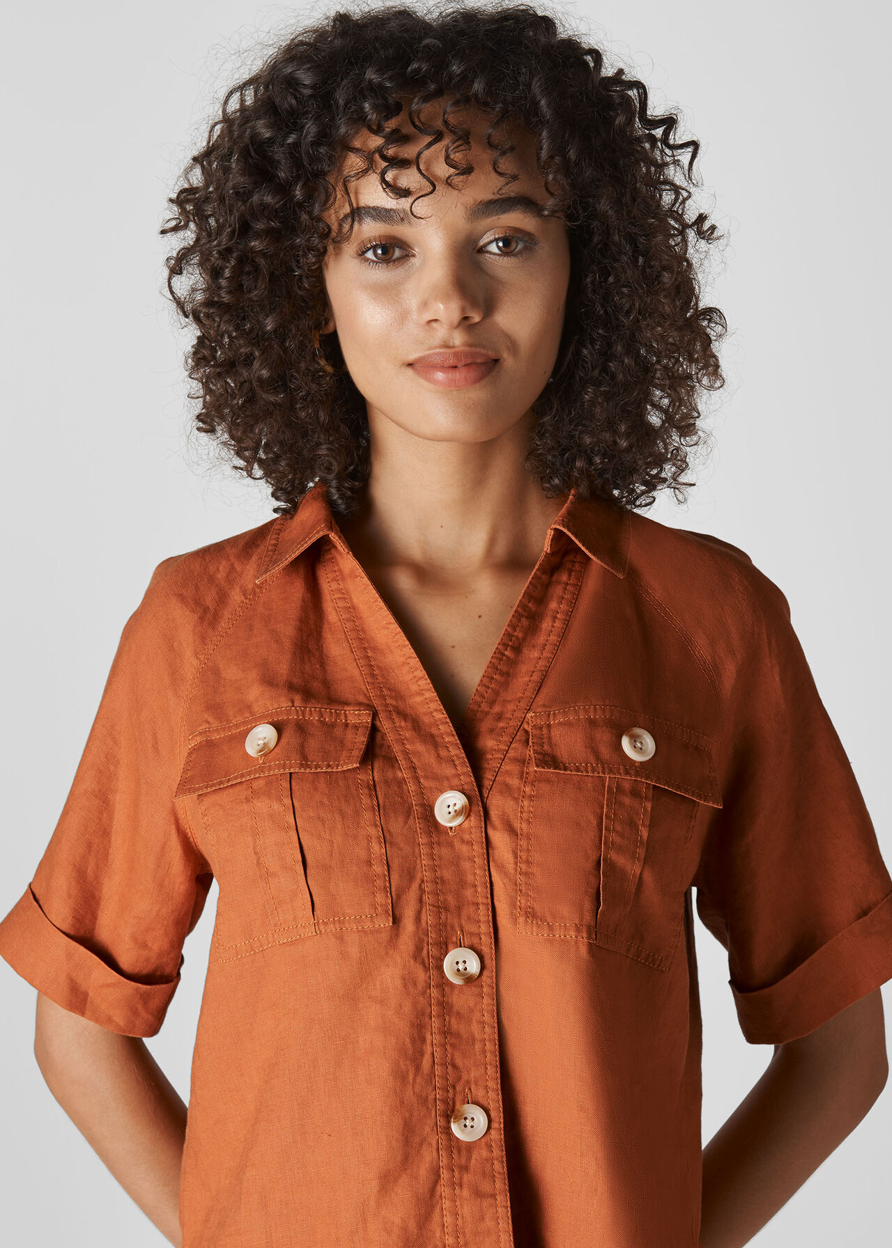 Eldora Linen Pocket Shirt Rust