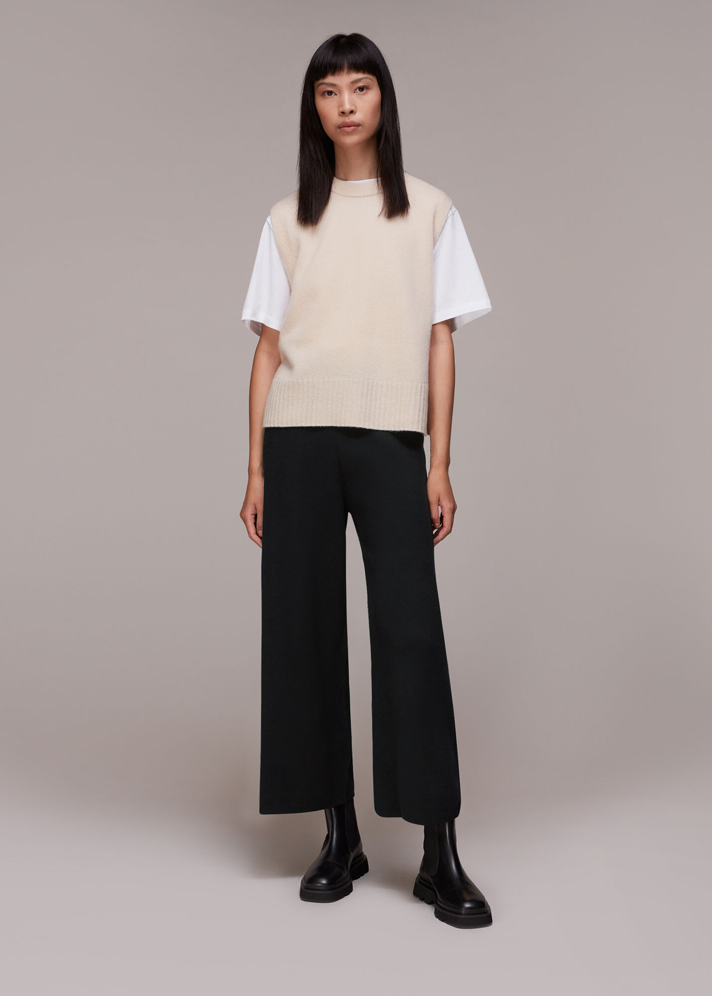 Knit Shell & Wide-Leg Trousers Set