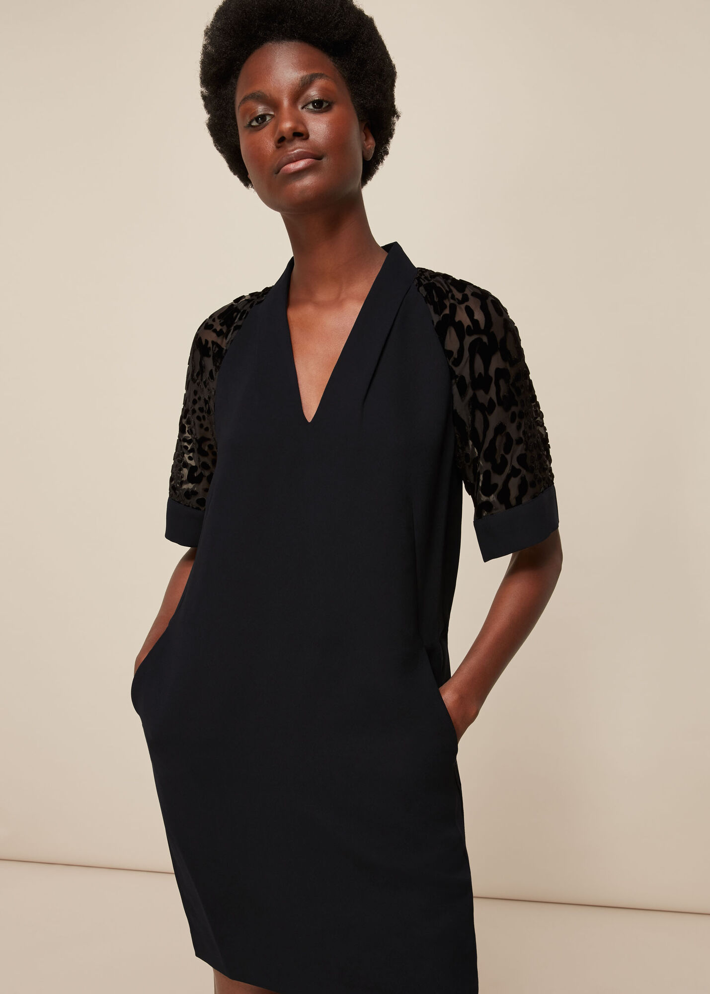 Black Lina Animal Dobby Dress WHISTLES