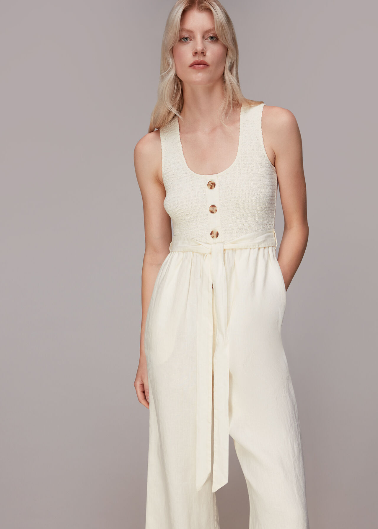 Shirred Linen Jumpsuit