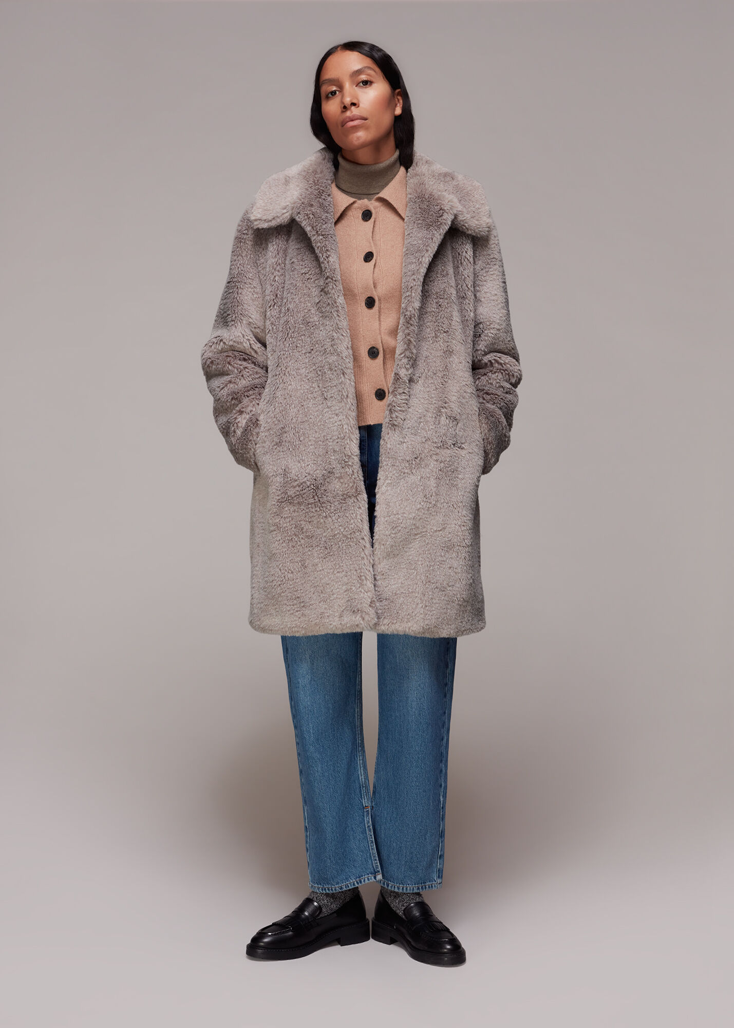 Grey Multi Imogen Faux Fur Coat WHISTLES