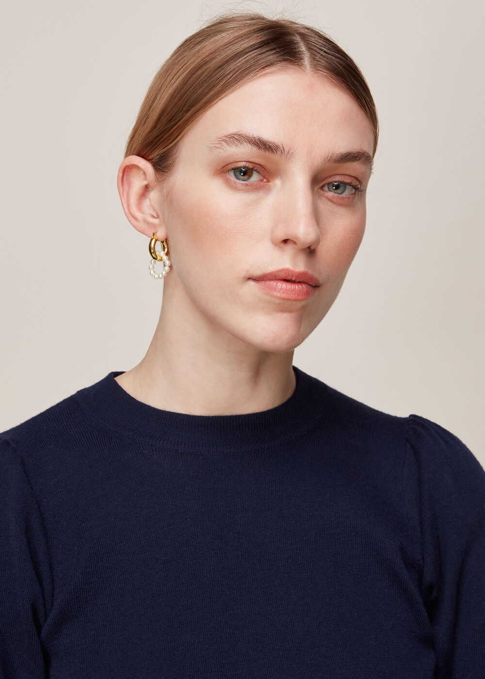 Pearl Double Hoop Earring Gold/Multi