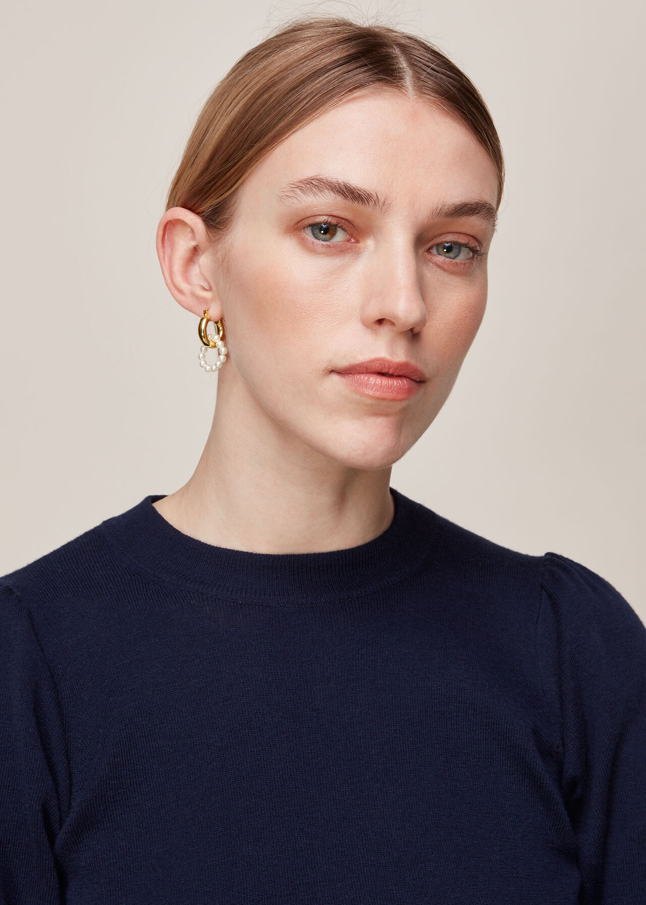 Pearl Double Hoop Earring Gold/Multi