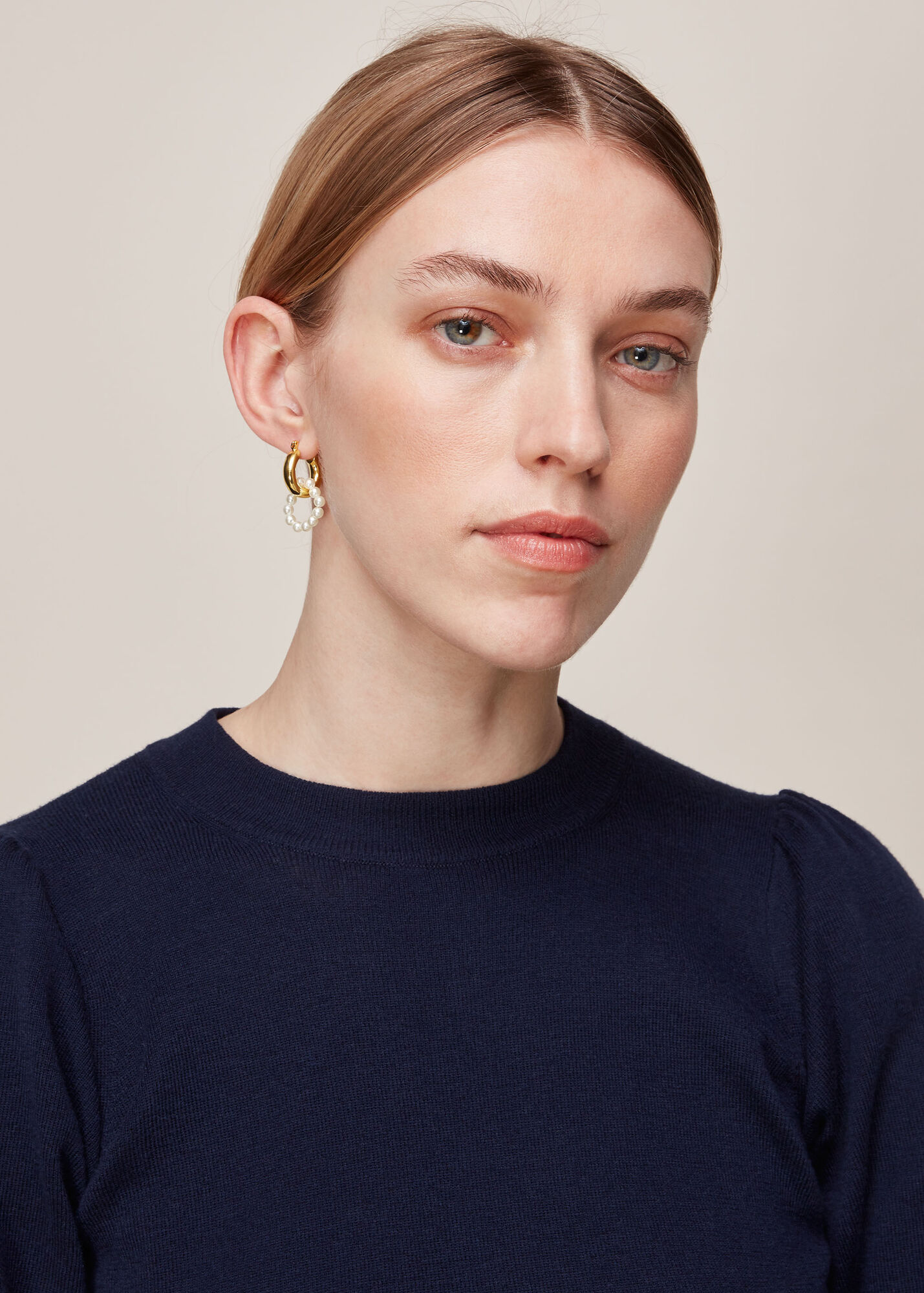 Gold/Multi Pearl Double Hoop Earring | WHISTLES | Whistles UK