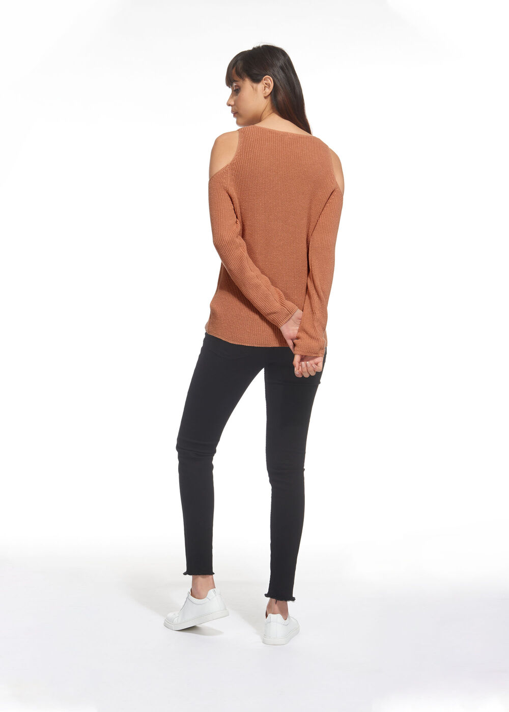 V Neck Cold Shoulder Sweater