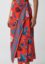 Scarf Print Border Wrap Skirt Red/Multi