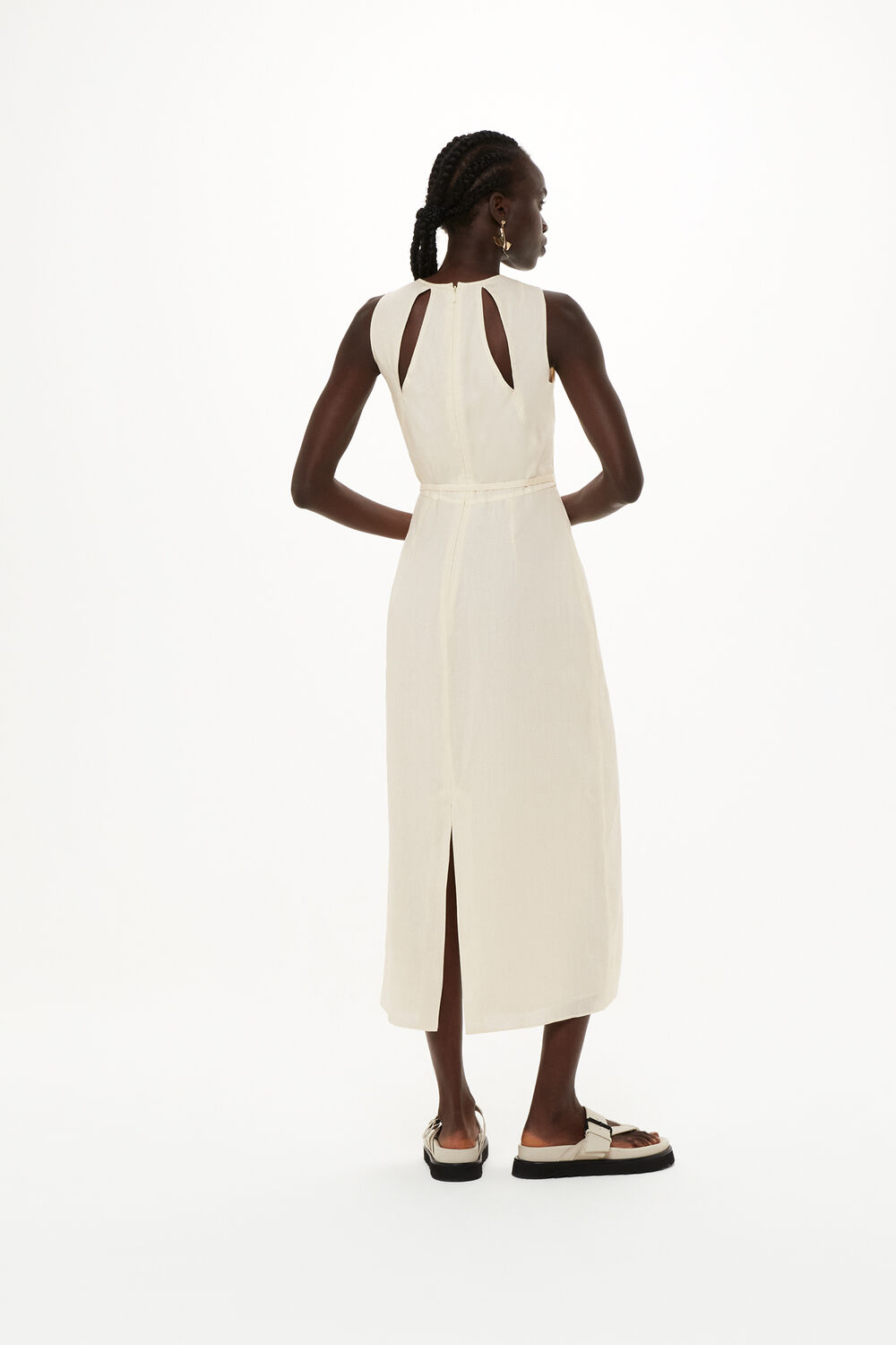 Linen Blend Cut Out Back Dress