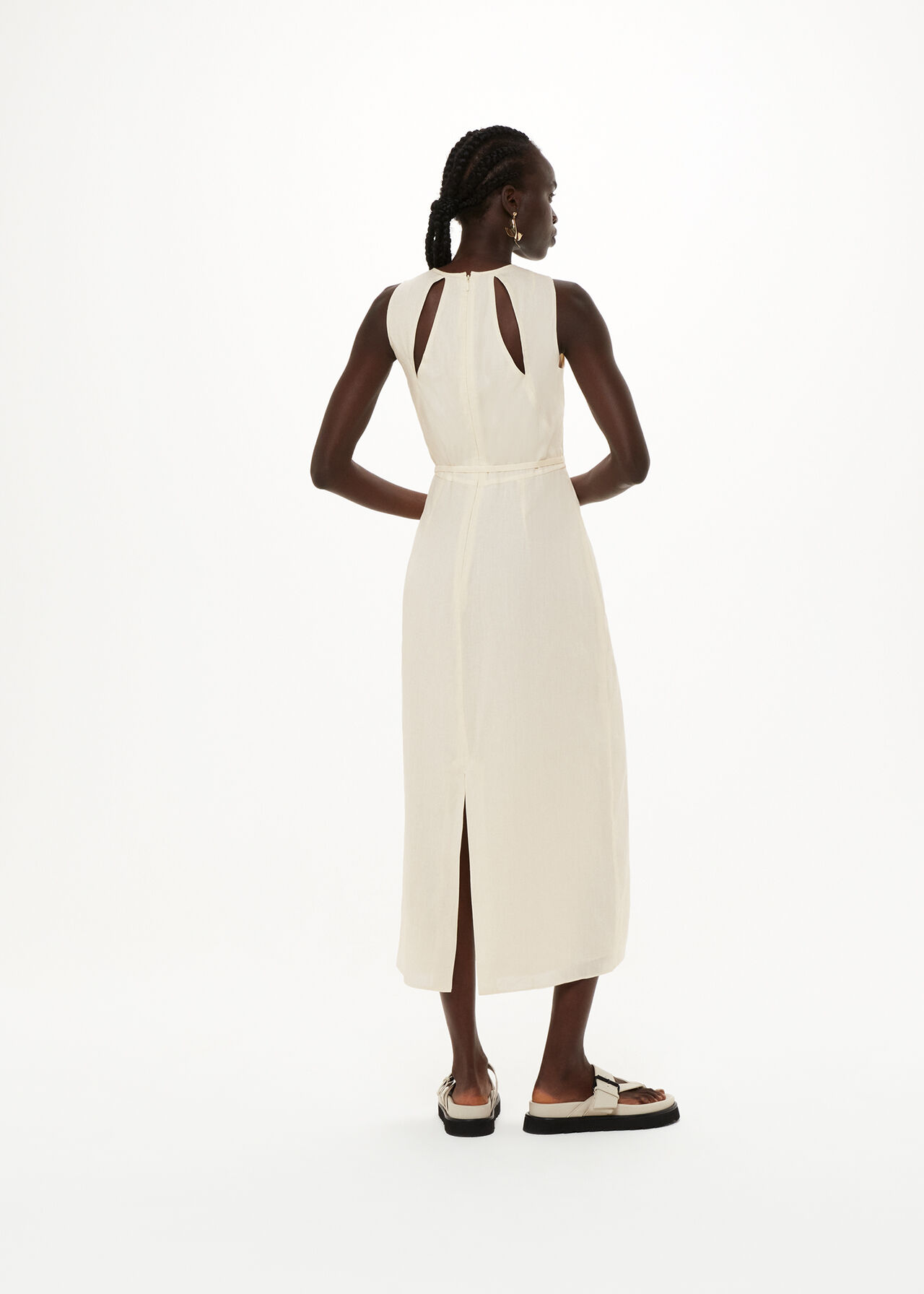 Linen Blend Cut Out Back Dress