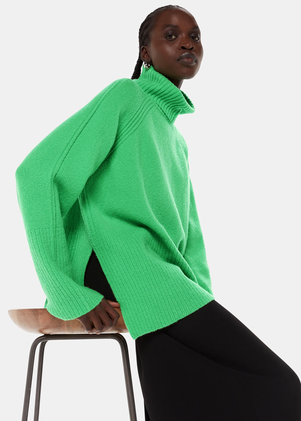 Green Textured Rib Detail Roll Neck | WHISTLES