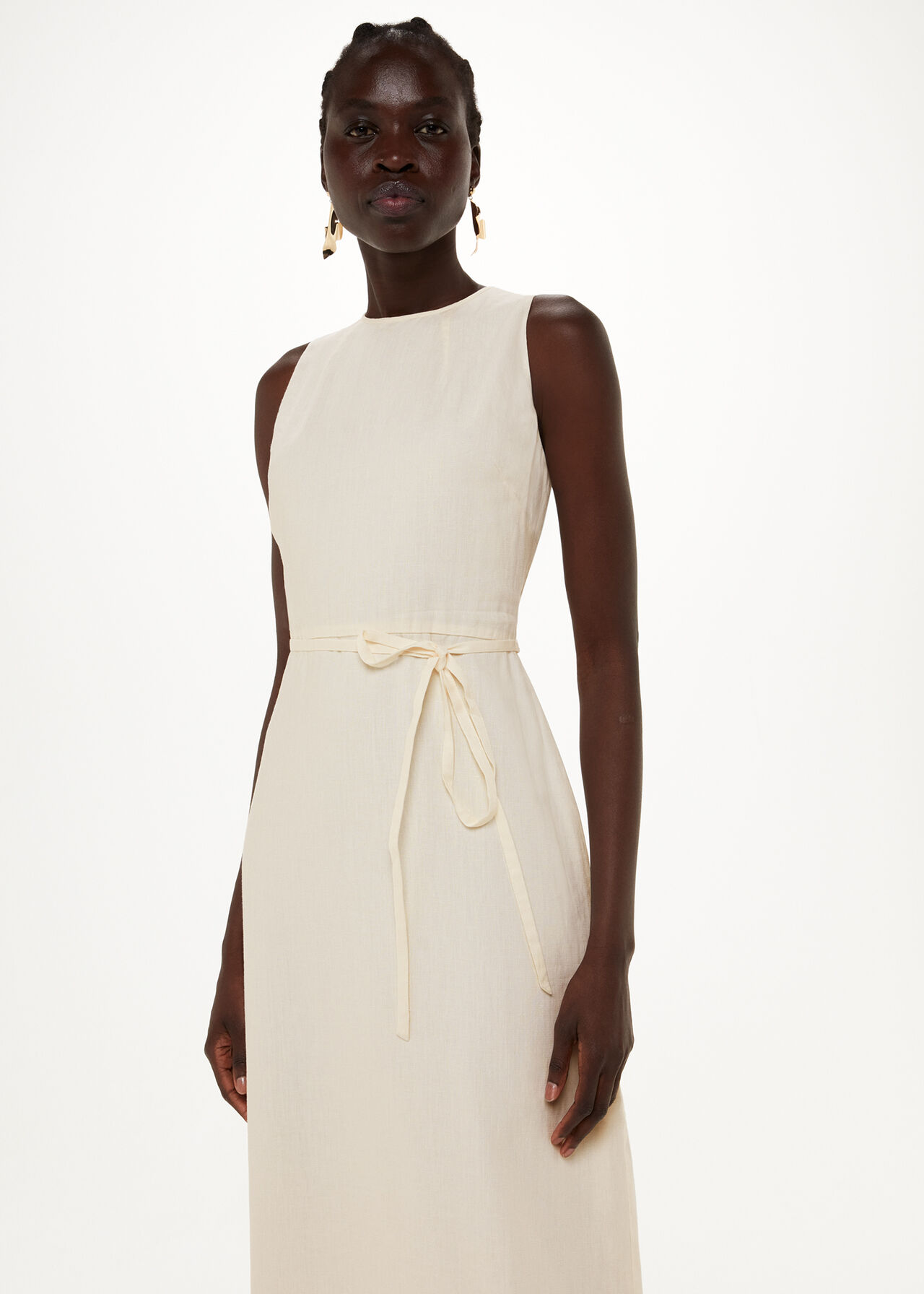 Ivory/Multi Linen Blend Cut Out Back Dress | WHISTLES | Whistles UK