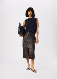 Zip Front Leather Pencil Skirt