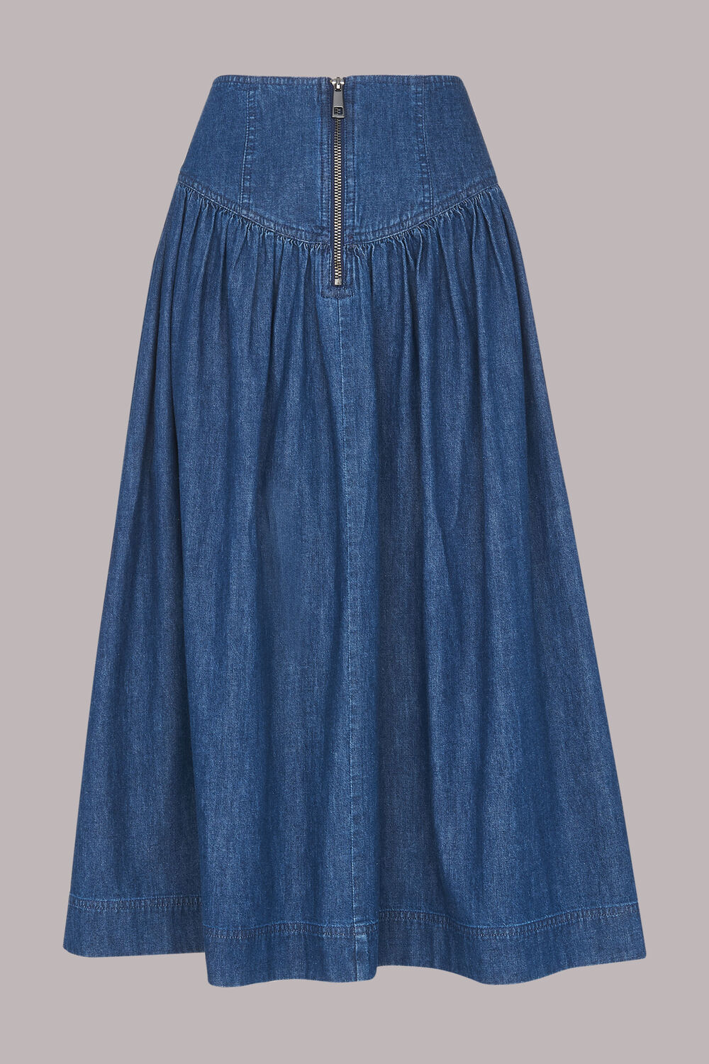 Zip Detail Chambray Midi Skirt