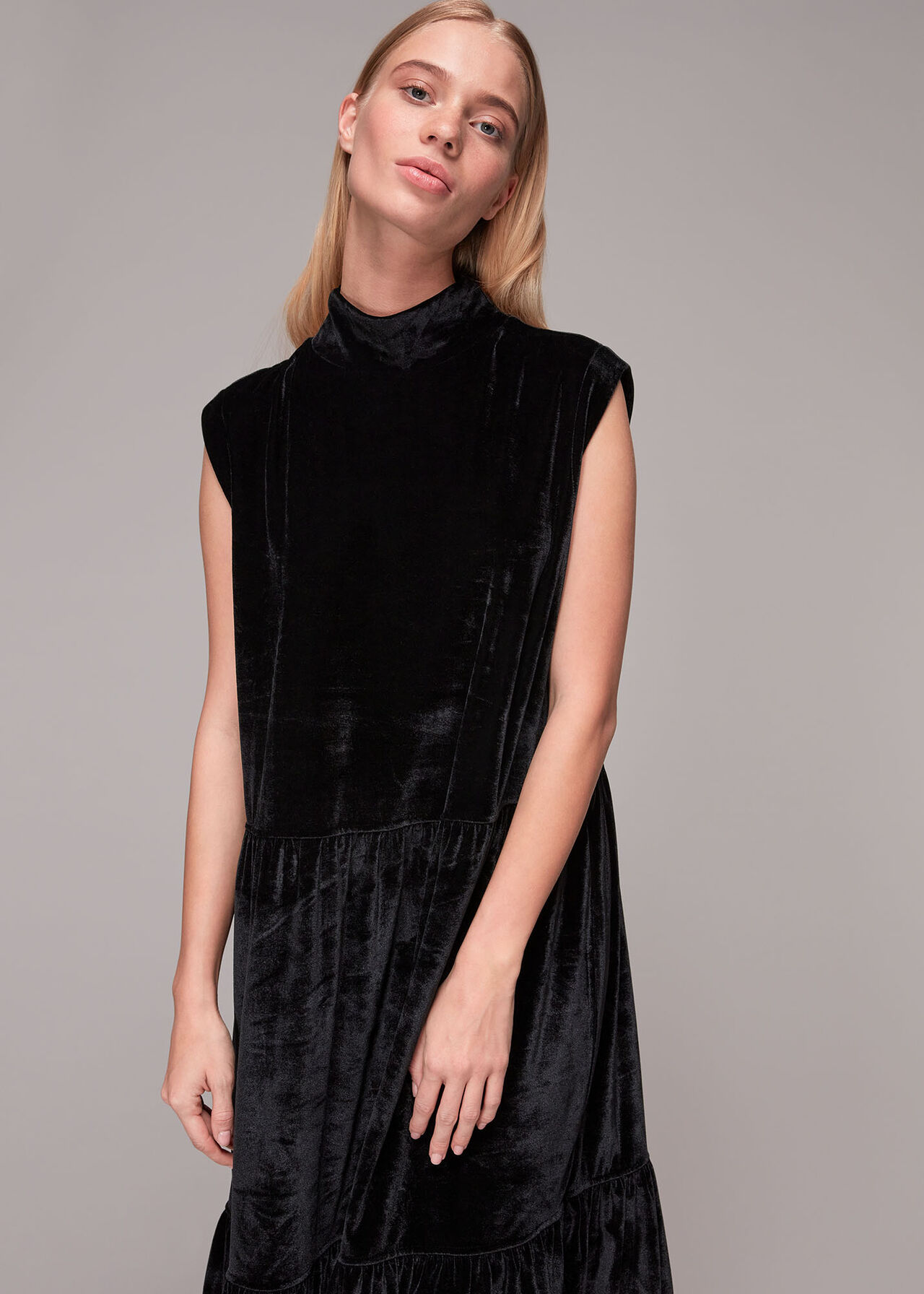 Tiered Jersey Velvet Dress