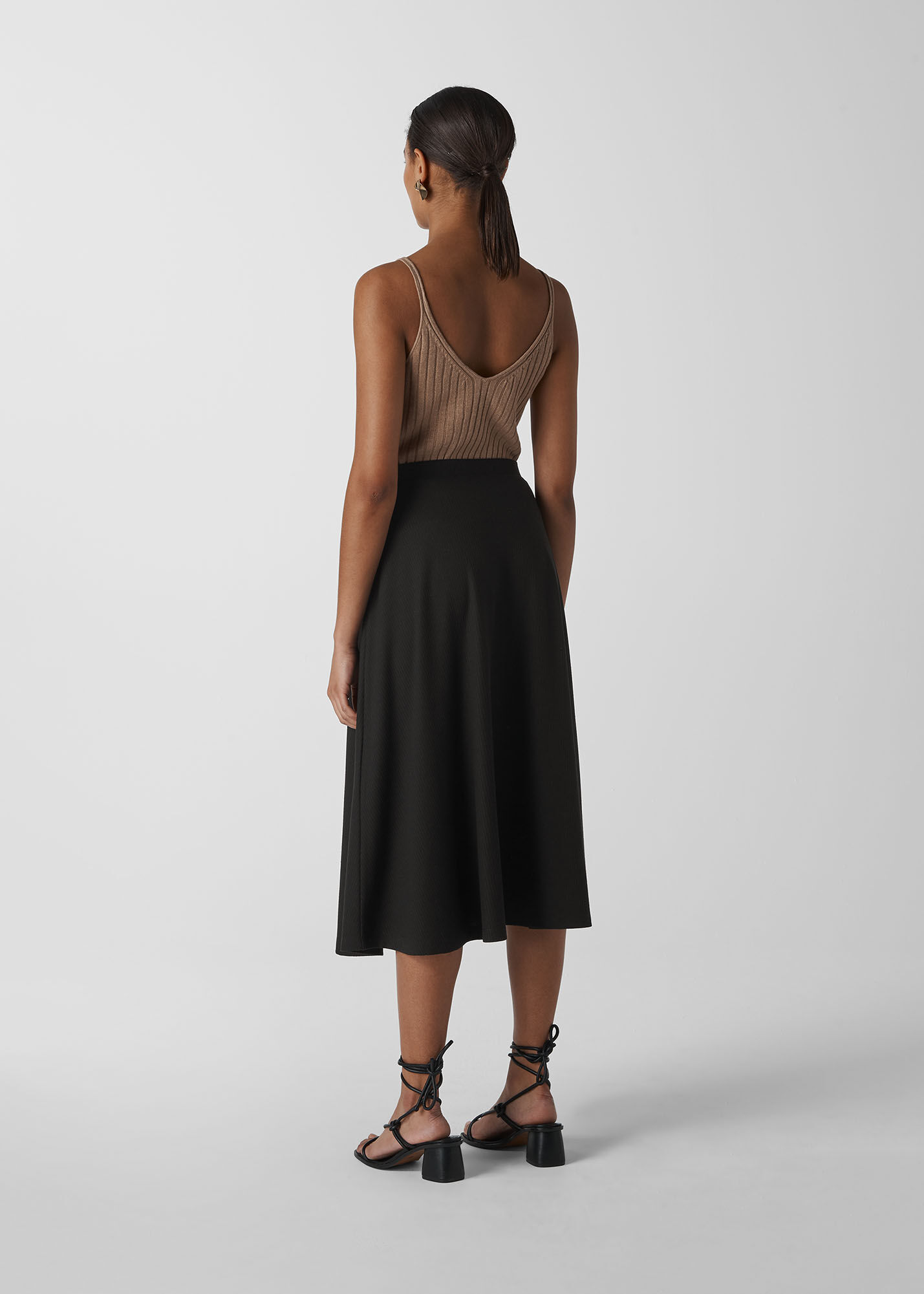 Black Rib Jersey Button Skirt WHISTLES Whistles ROW