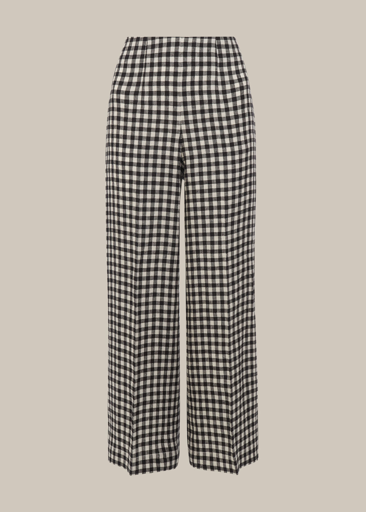 Gingham Linen Cropped Trouser Black and White