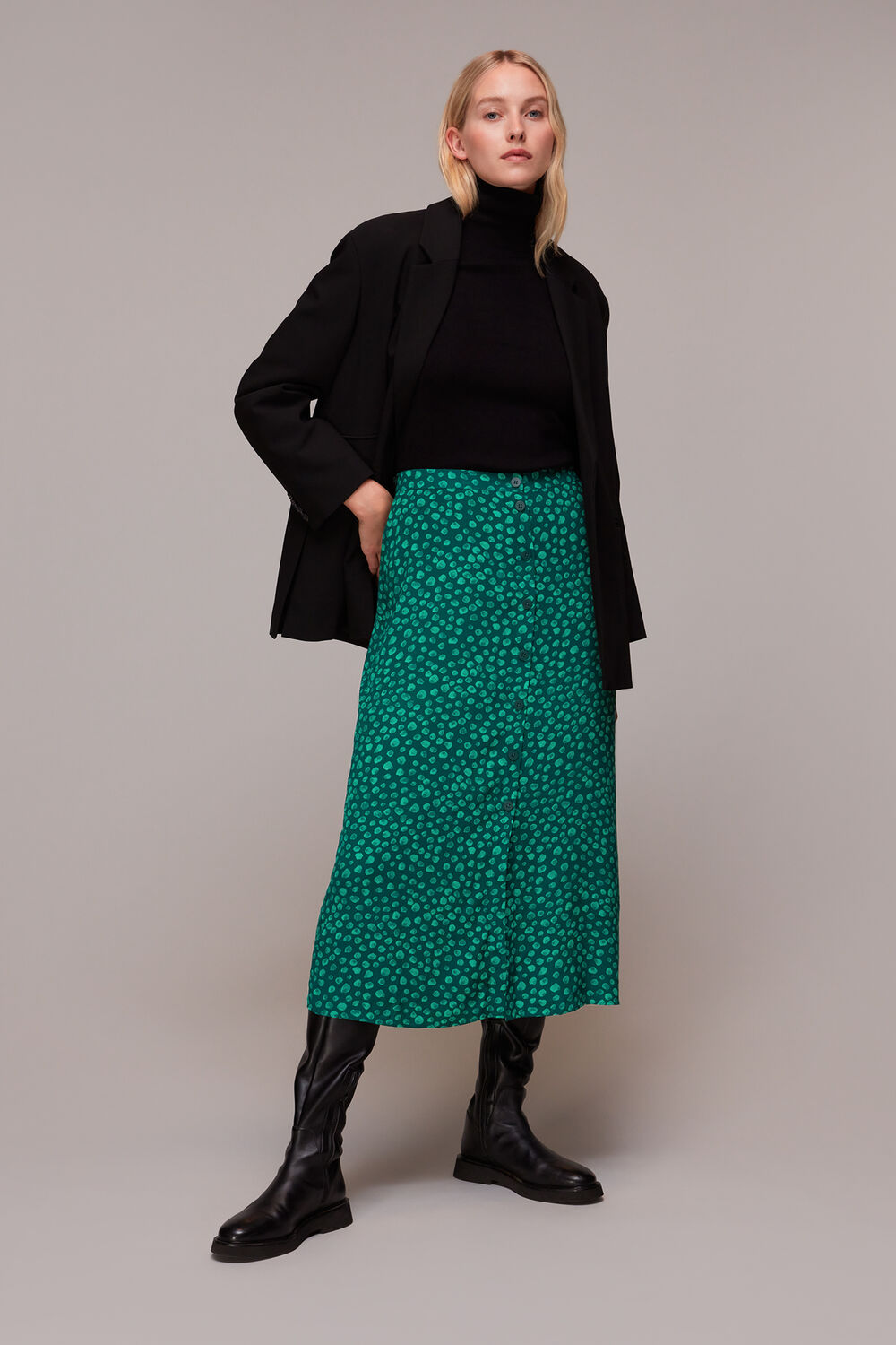 Green Lava Spot Button Through Skirt