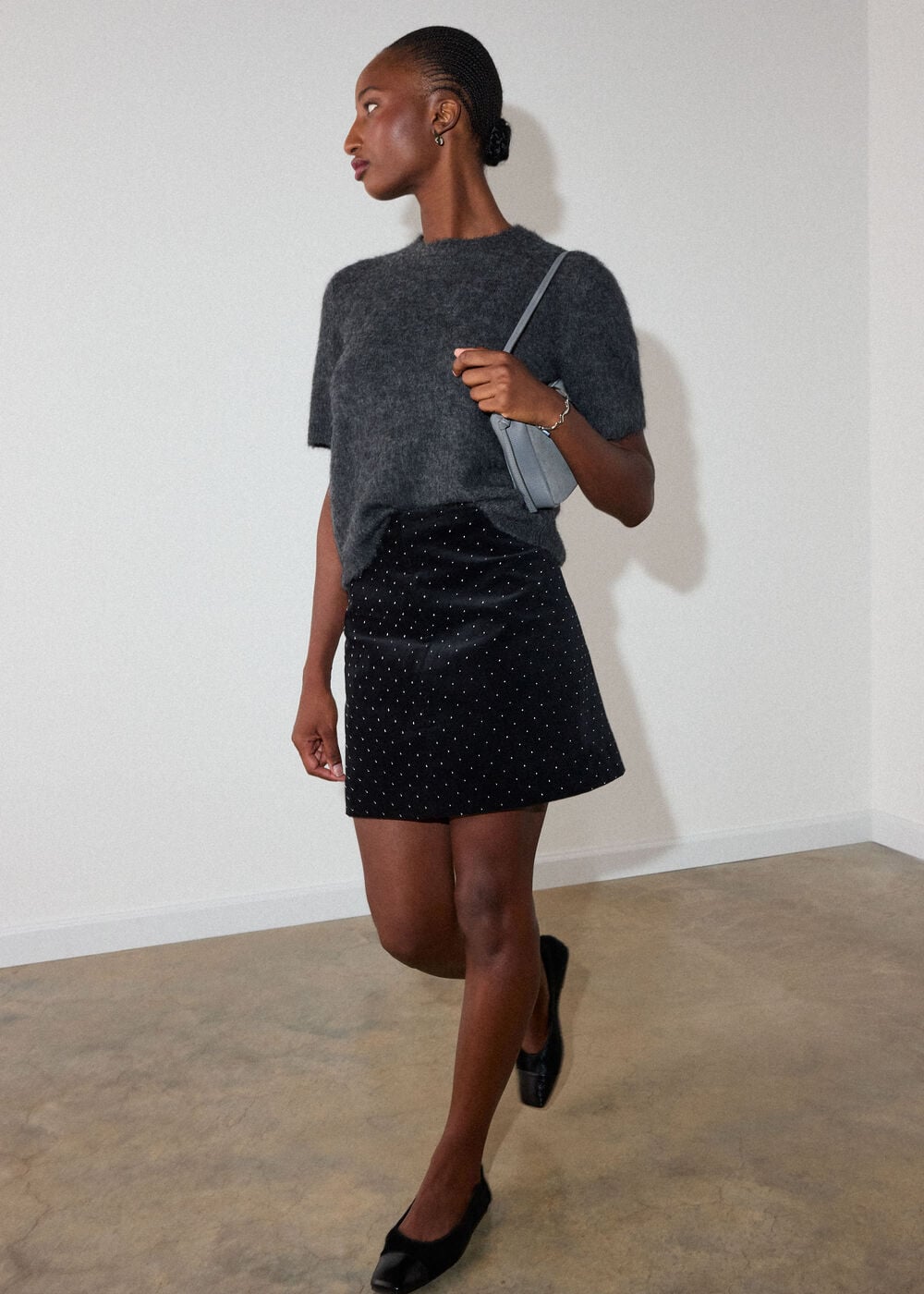 Black Hot Fix Velvet Mini Skirt