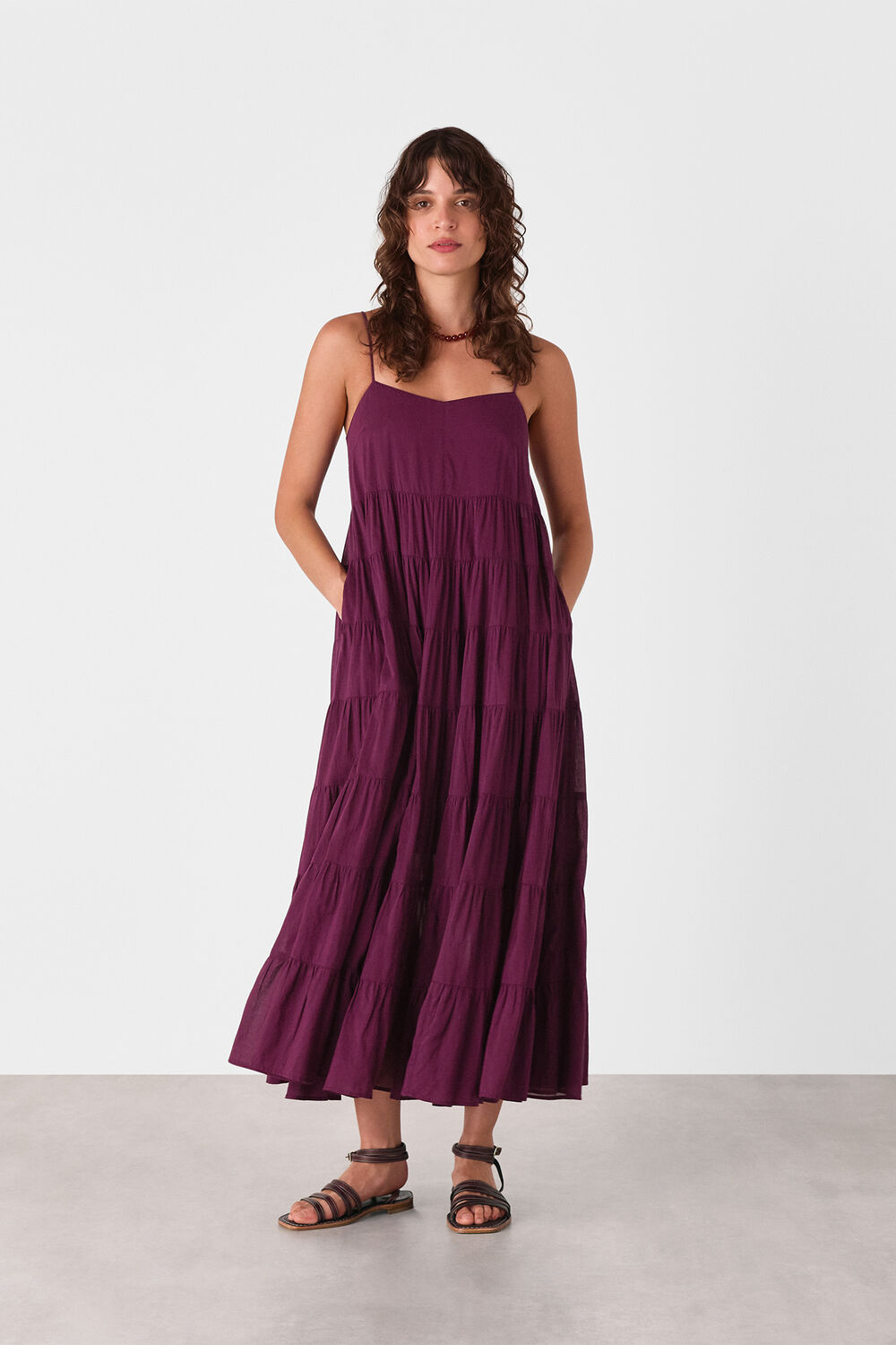 Plum Cotton Tiered Maxi Sun Dress