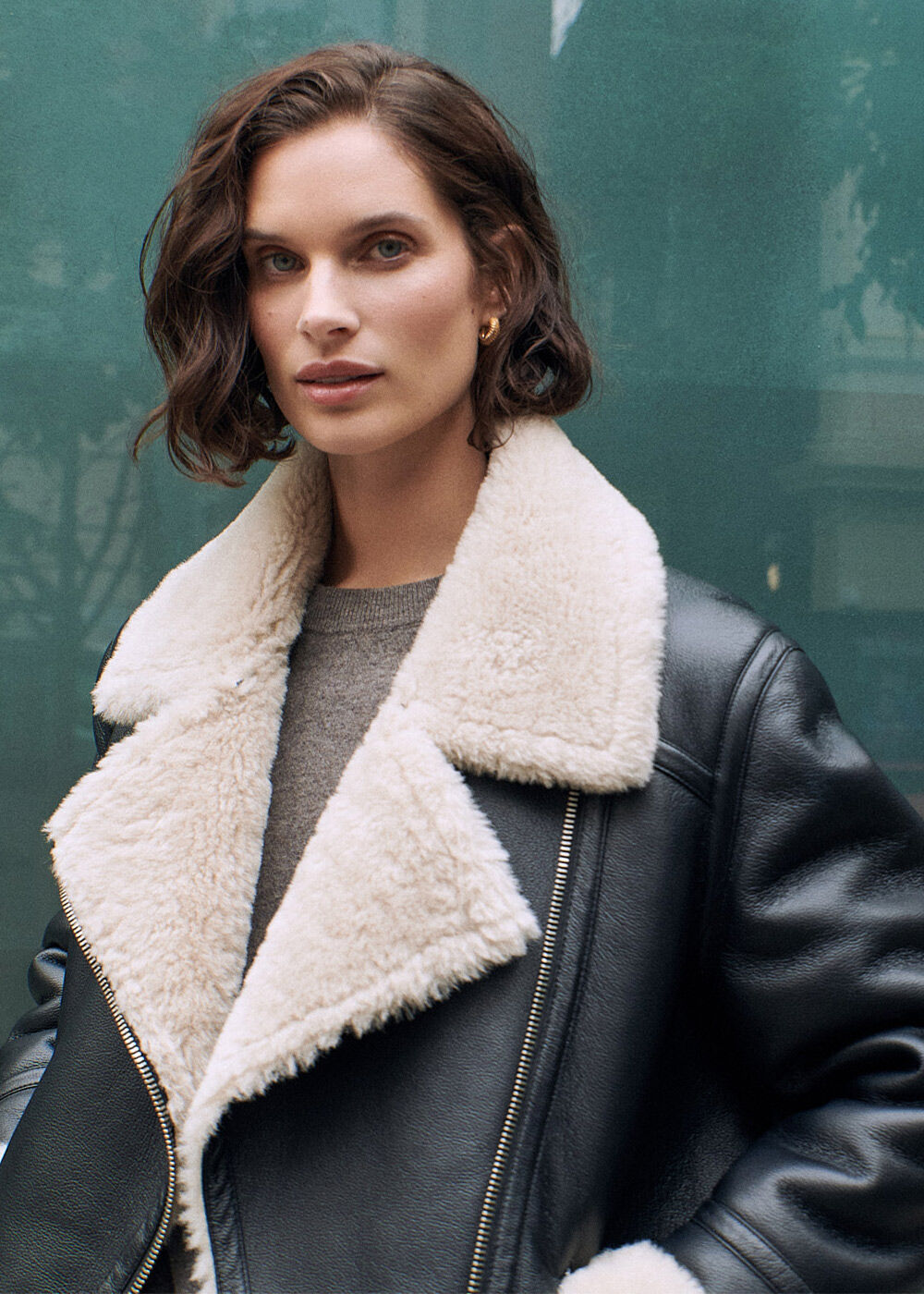 Religion spell faux fur aviator jacket shop