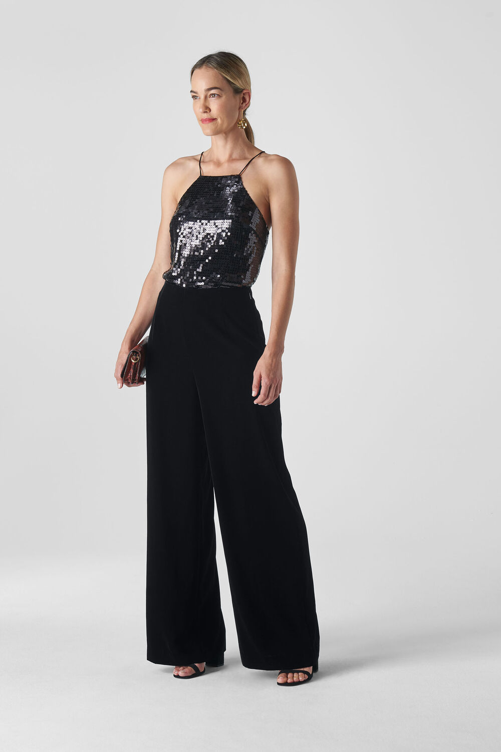 Velvet Wide Leg Trouser Black