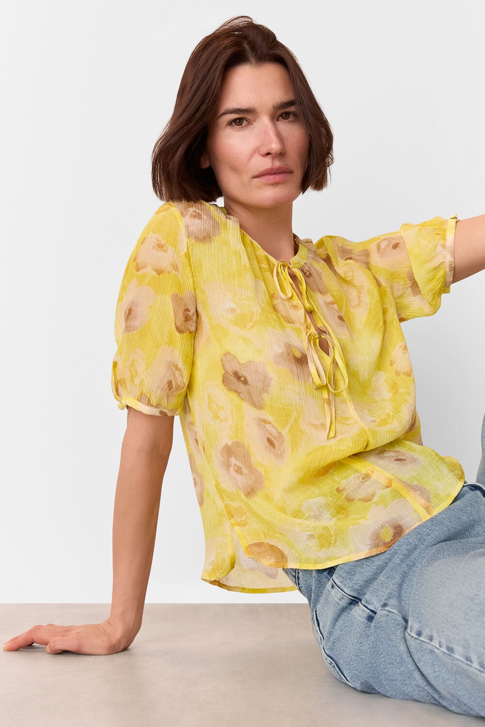Yellow Sunshine Floral Texture Blouse