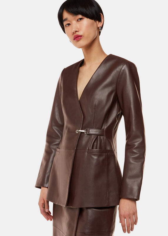 Chocolate Josie Wrap Leather Blazer