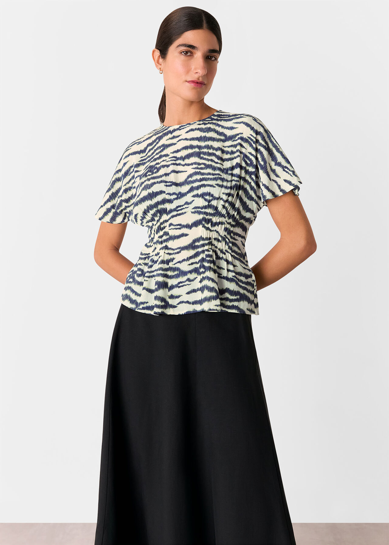 Feathered Tiger Shirred Blouse